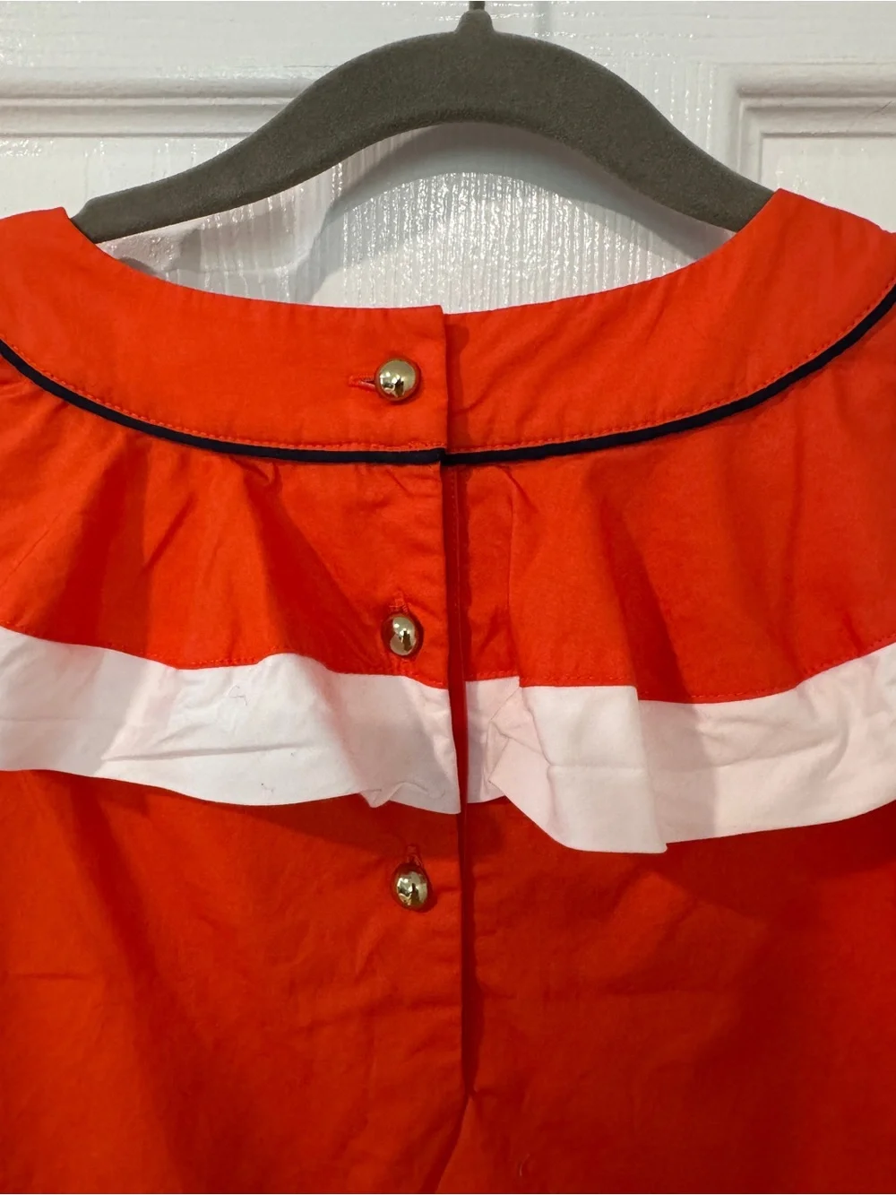 Janie and Jack Girls orange Ruffled Collar Top with White Trim